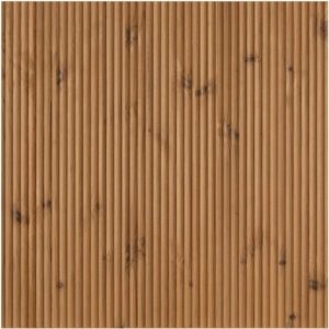 Lämpöpuupaneeli Aalto 600x600 mm hurmaa kauniilla ruskean sävyllään. Upea hento hohto paneelin urakuvioinnissa luo näyttävän kokonaisuuden.